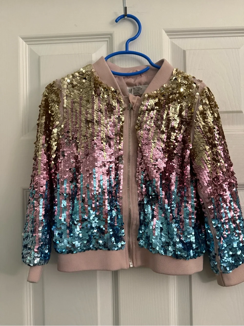 H&M Kids Sequin Ombre Bomber Jacket in Pink, Gold & Blue